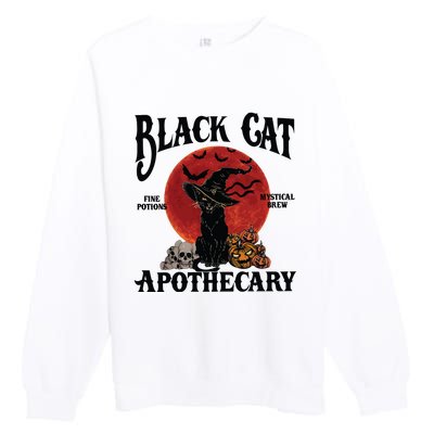 Halloween Black Cat Apothecary Retro Halloween Cat Premium Crewneck Sweatshirt