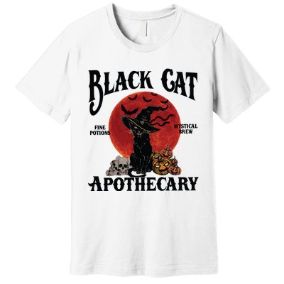 Halloween Black Cat Apothecary Retro Halloween Cat Premium T-Shirt