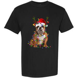 Hilarious Bulldog Christmas Pajama with Festive Tree Lights Garment-Dyed Heavyweight T-Shirt