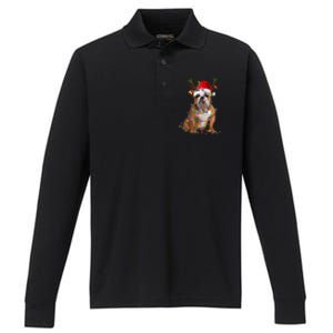 Hilarious Bulldog Christmas Pajama with Festive Tree Lights Performance Long Sleeve Polo