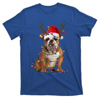 Hilarious Bulldog Christmas Pajama with Festive Tree Lights T-Shirt