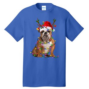 Hilarious Bulldog Christmas Pajama with Festive Tree Lights Tall T-Shirt