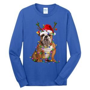 Hilarious Bulldog Christmas Pajama with Festive Tree Lights Tall Long Sleeve T-Shirt