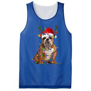 Hilarious Bulldog Christmas Pajama with Festive Tree Lights Mesh Reversible Basketball Jersey Tank