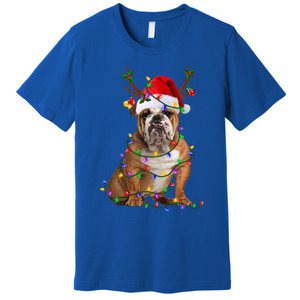 Hilarious Bulldog Christmas Pajama with Festive Tree Lights Premium T-Shirt