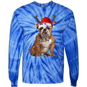 Hilarious Bulldog Christmas Pajama with Festive Tree Lights Tie-Dye Long Sleeve Shirt