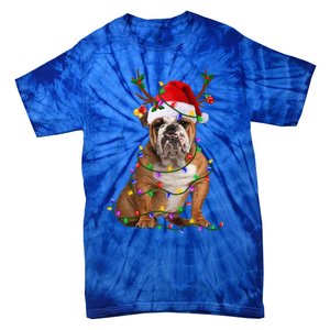 Hilarious Bulldog Christmas Pajama with Festive Tree Lights Tie-Dye T-Shirt