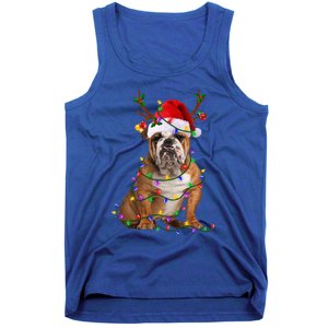 Hilarious Bulldog Christmas Pajama with Festive Tree Lights Tank Top