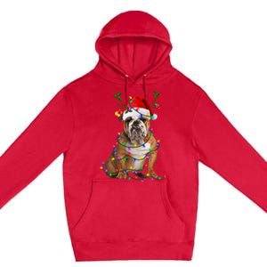 Hilarious Bulldog Christmas Pajama with Festive Tree Lights Premium Pullover Hoodie