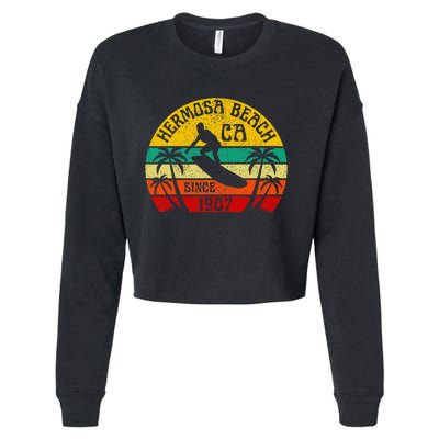 Hermosa Beach California Surfing Surfer Ocean Vintage Cropped Pullover Crew