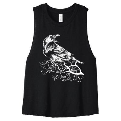 Halloween Bird Creepy Gift Raven Bird Animal Crow Women's Racerback Cropped Tank