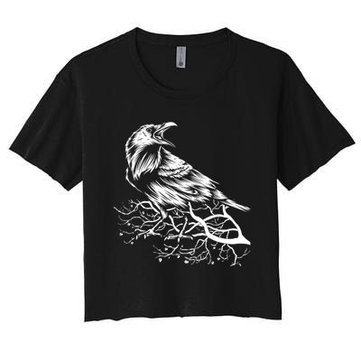 Halloween Bird Creepy Gift Raven Bird Animal Crow Women's Crop Top Tee