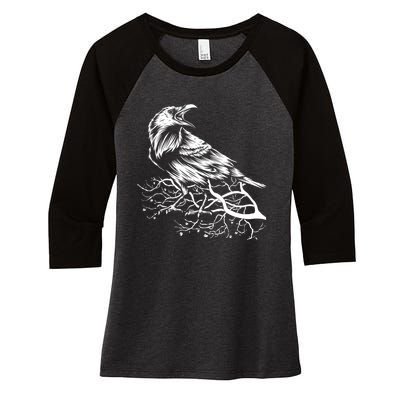 Halloween Bird Creepy Gift Raven Bird Animal Crow Women's Tri-Blend 3/4-Sleeve Raglan Shirt