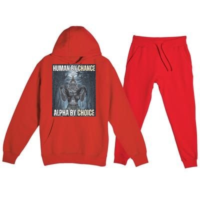 Human By Chance Alpha By Choice Cool Funny Alpha Wolf Meme Premium Hooded Sweatsuit Set