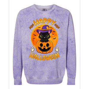 Halloween Black Cat Witch Hat Pumpkin Colorblast Crewneck Sweatshirt