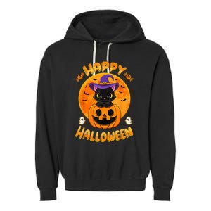 Halloween Black Cat Witch Hat Pumpkin Garment-Dyed Fleece Hoodie