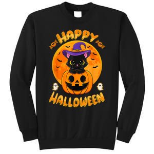 Halloween Black Cat Witch Hat Pumpkin Sweatshirt