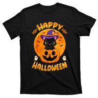 Halloween Black Cat Witch Hat Pumpkin T-Shirt