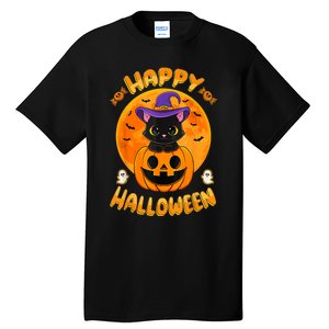 Halloween Black Cat Witch Hat Pumpkin Tall T-Shirt