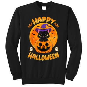 Halloween Black Cat Witch Hat Pumpkin Tall Sweatshirt