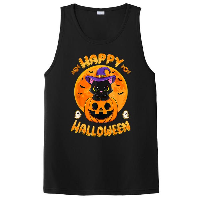 Halloween Black Cat Witch Hat Pumpkin PosiCharge Competitor Tank