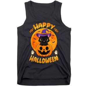 Halloween Black Cat Witch Hat Pumpkin Tank Top