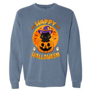 Halloween Black Cat Witch Hat Pumpkin Garment-Dyed Sweatshirt