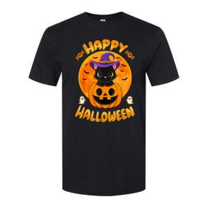 Halloween Black Cat Witch Hat Pumpkin Softstyle CVC T-Shirt