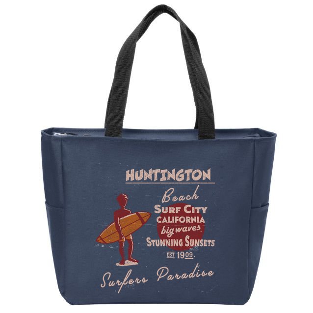 Huntington Beach California Vintage Zip Tote Bag