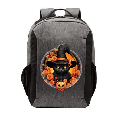 Halloween Black Cat Scary Moon Witch Hat Pumpkin And Flowers Vector Backpack