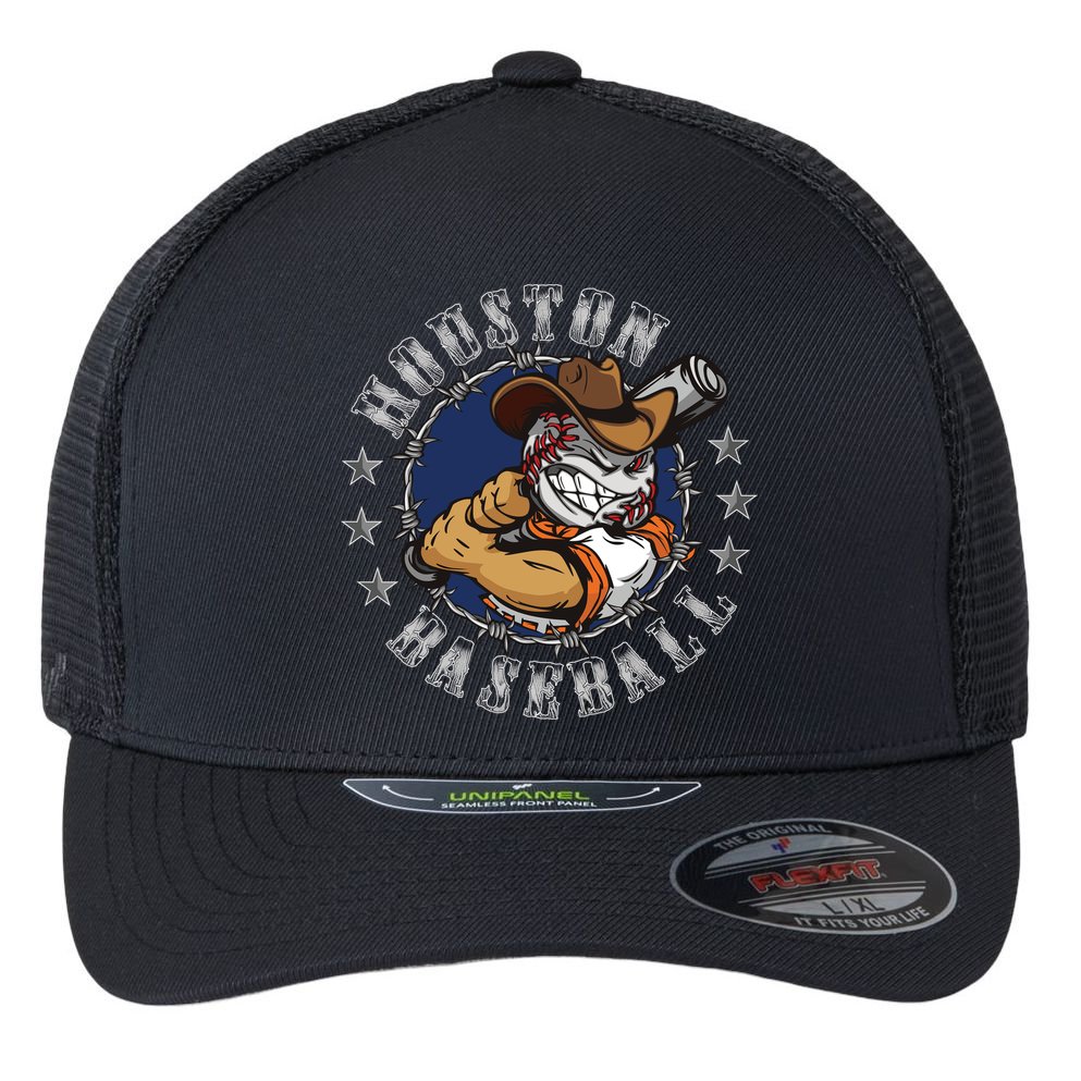 Houston Baseball Cartoon Flexfit Unipanel Trucker Cap
