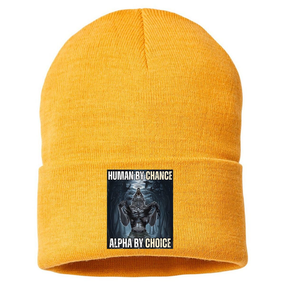Human By Chance Alpha By Choice Cool Funny Alpha Wolf Sustainable Knit Beanie