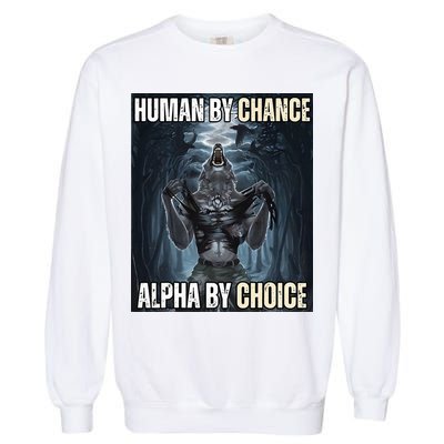 Human By Chance Alpha By Choice Cool Funny Alpha Wolf Garment-Dyed Sweatshirt