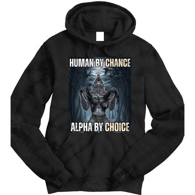 Human By Chance Alpha By Choice Cool Funny Alpha Wolf Meme Tie Dye Hoodie