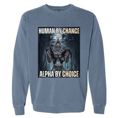 Human By Chance Alpha By Choice Cool Funny Alpha Wolf Meme Garment-Dyed Sweatshirt