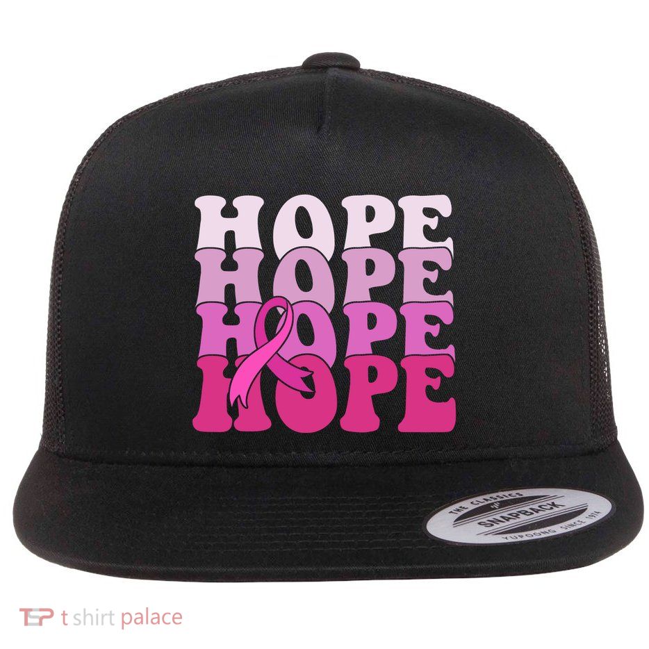 Hope Breast Cancer Awareness Ribbon Flat Bill Trucker Hat