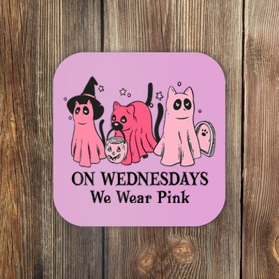 Halloween Breast Cancer On Wednesday We Wear Pink Ghost Coaster