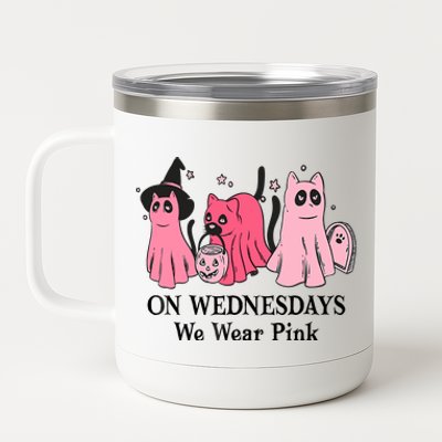 Halloween Breast Cancer On Wednesday We Wear Pink Ghost 12 oz Stainless Steel Tumbler Cup