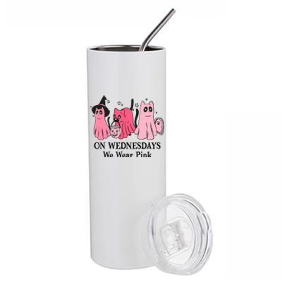 Halloween Breast Cancer On Wednesday We Wear Pink Ghost Stainless Steel Tumbler