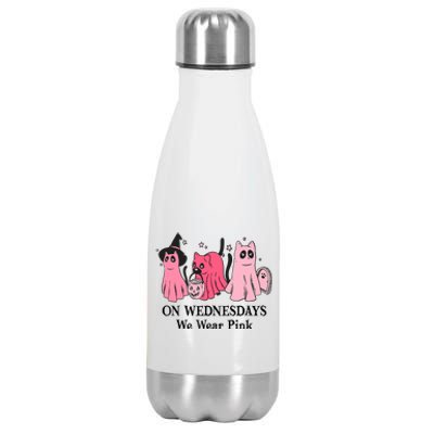 Halloween Breast Cancer On Wednesday We Wear Pink Ghost Stainless Steel Insulated Water Bottle