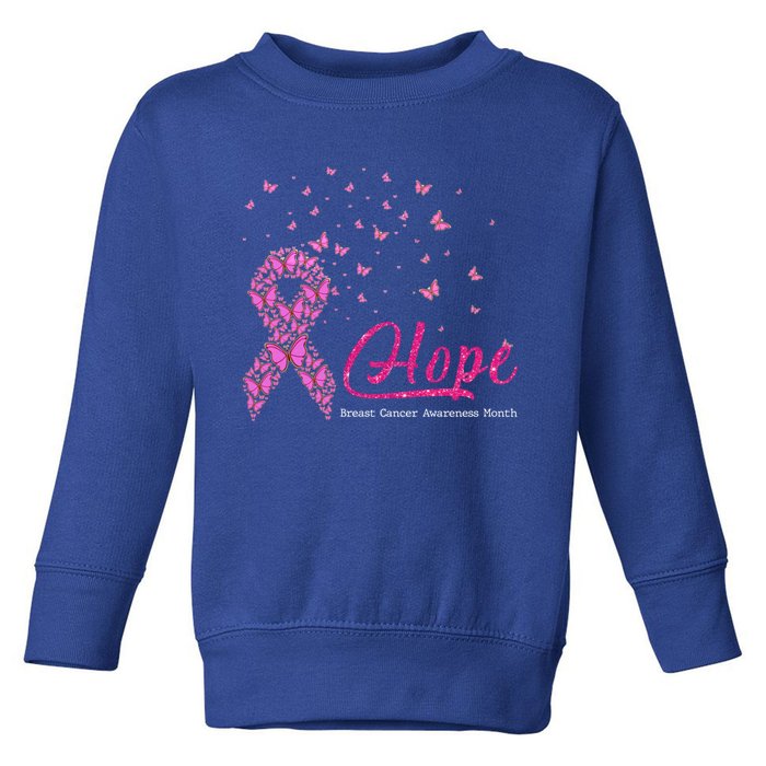 Hope Breast Cancer Awareness Ribbon Butterfly Pink Gift Toddler Sweatshirt