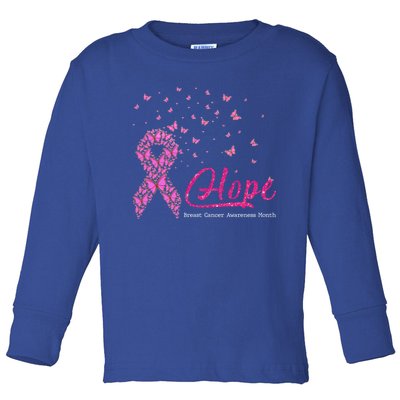 Hope Breast Cancer Awareness Ribbon Butterfly Pink Gift Toddler Long Sleeve Shirt