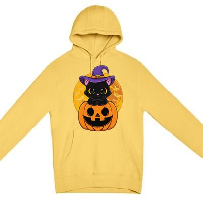 Halloween Black Cat Witch Hat Pumpkin For Premium Pullover Hoodie