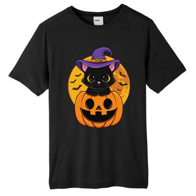 Halloween Black Cat Witch Hat Pumpkin For Tall Fusion ChromaSoft Performance T-Shirt