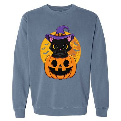 Halloween Black Cat Witch Hat Pumpkin For Garment-Dyed Sweatshirt