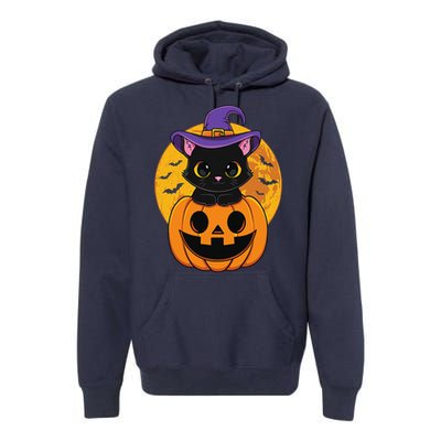 Halloween Black Cat Witch Hat Pumpkin For Premium Hoodie