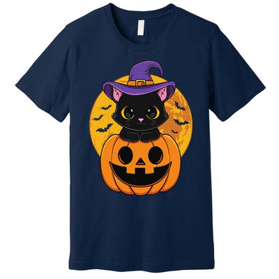 Halloween Black Cat Witch Hat Pumpkin For Premium T-Shirt