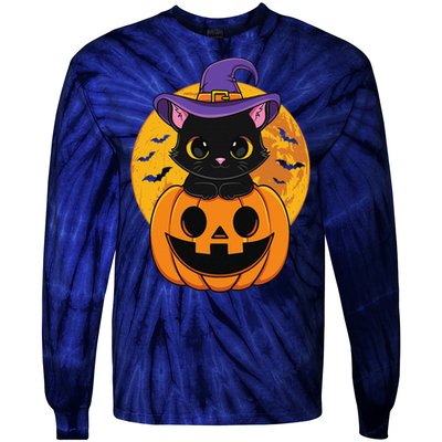 Halloween Black Cat Witch Hat Pumpkin For Tie-Dye Long Sleeve Shirt