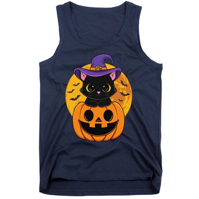 Halloween Black Cat Witch Hat Pumpkin For Tank Top