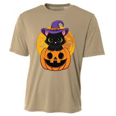 Halloween Black Cat Witch Hat Pumpkin For Cooling Performance Crew T-Shirt